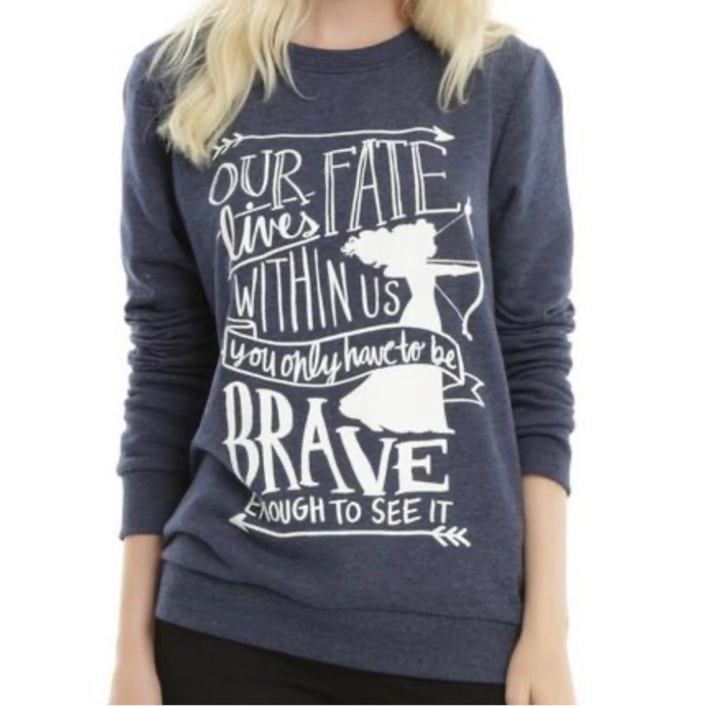 DISNEY Brave “Fate Lies Within” Navy Pullover Crew Neck Sweatshirt